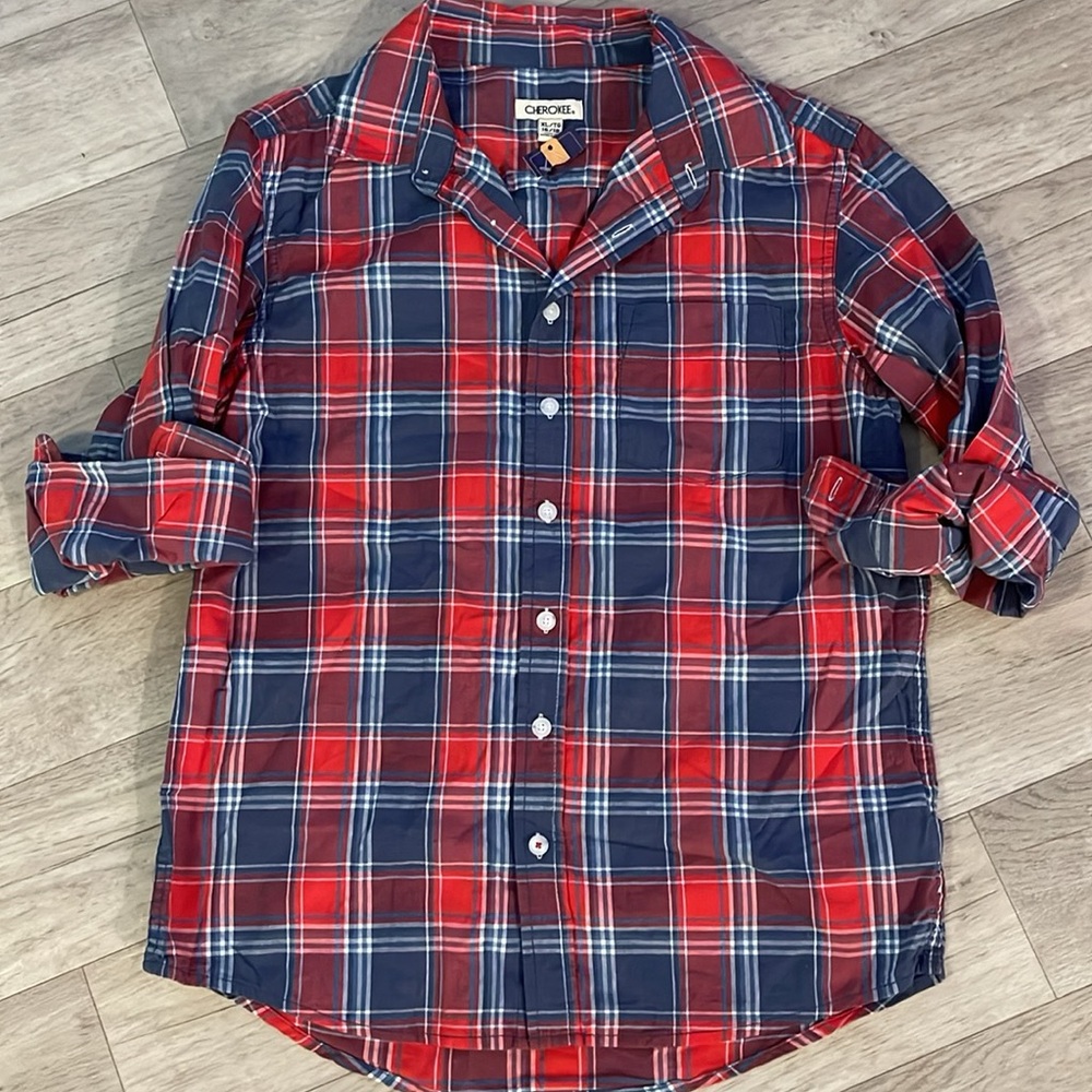 Cherokee boys xl NWT 16 18 button down red blue plaid top
